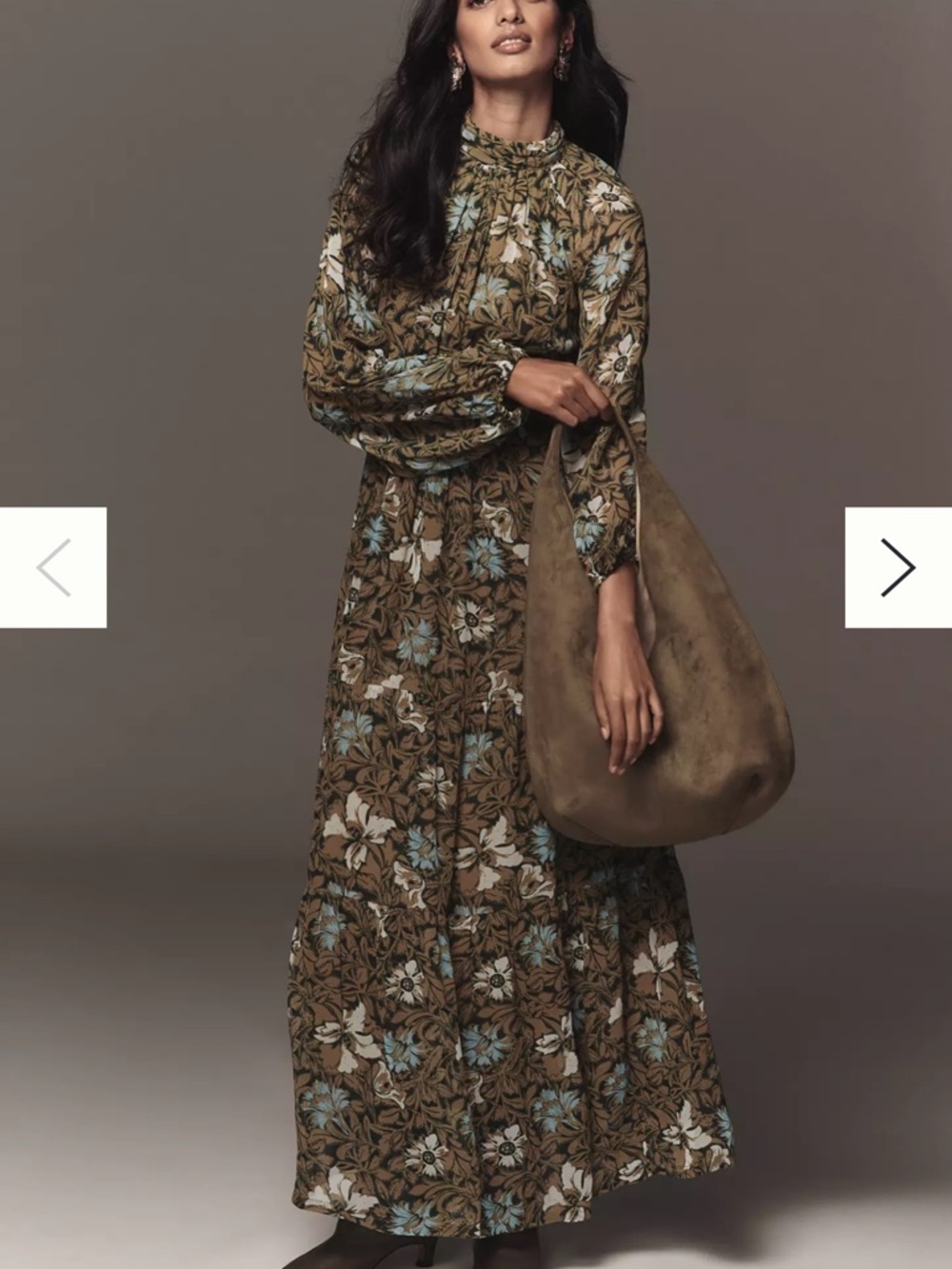 Anthropologie Somerset Olive Floral Maxi Dress with Blue and Cream Accents